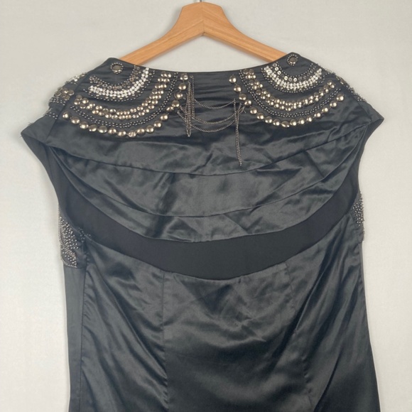 Sheri Bodell Embellished Silk Cocktail Dress Studded Chained Cape Black Womens L - Picture 6 of 6